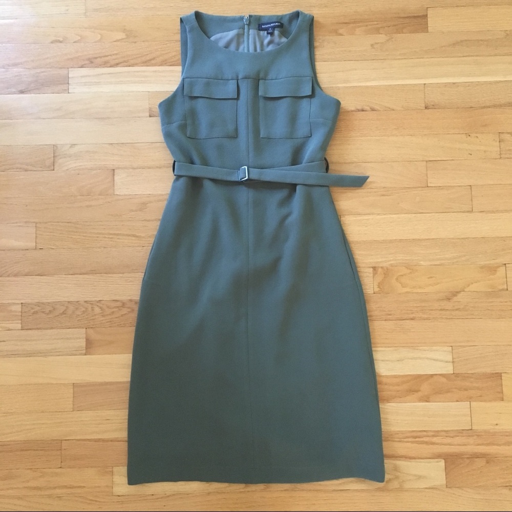 Banana Republic olive green belted sheath dress